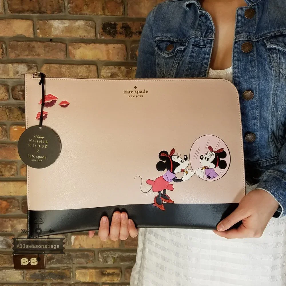 AUTHENTIC MINNIE Mouse Universal Laptop Sleeve Kate Spade BEIGE black - Picture 5 of 7